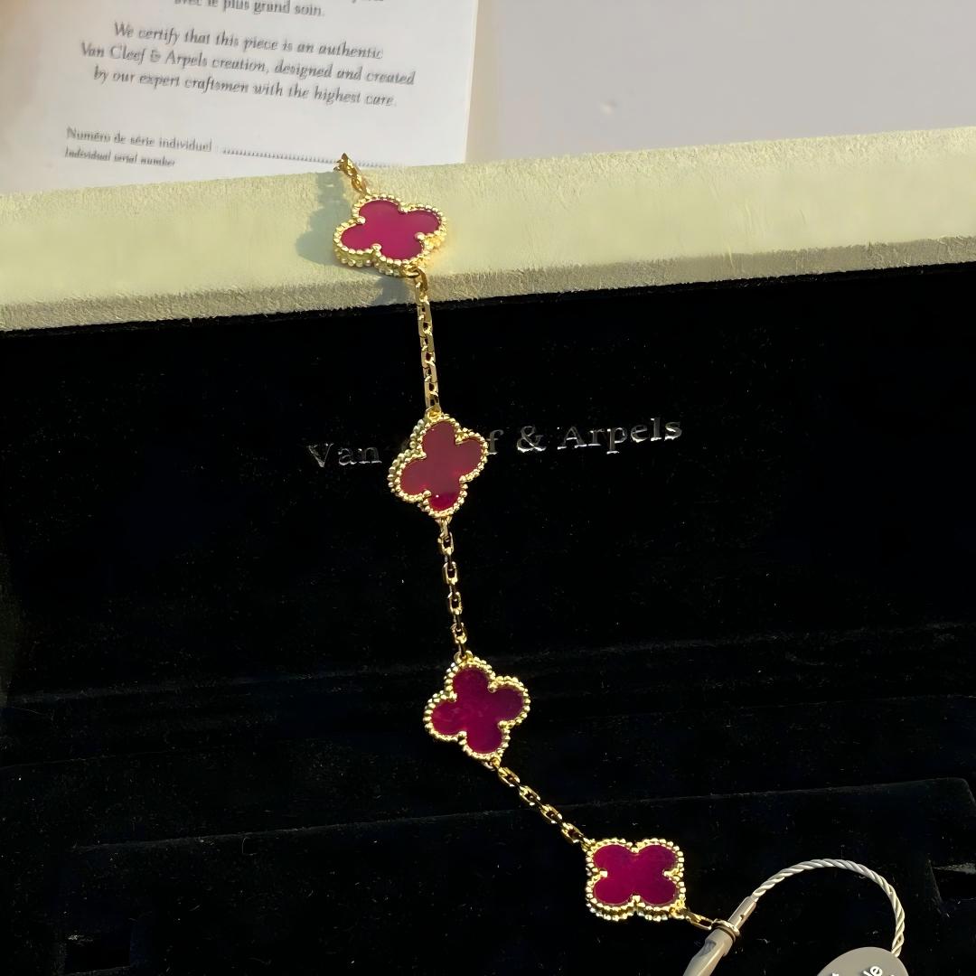 [Lume Jewelry]NEW CLOVER 5 MOTIFS PINK ENAMEL BRACELET