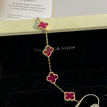 [Lume Jewelry]NEW CLOVER 5 MOTIFS PINK ENAMEL BRACELET
