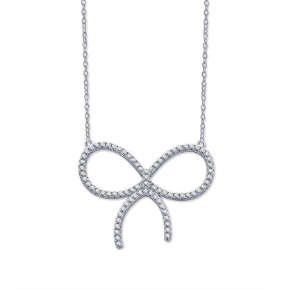 [Lume Jewelry]CLAW SET RHODIUM PLATED BOW NECKLACE