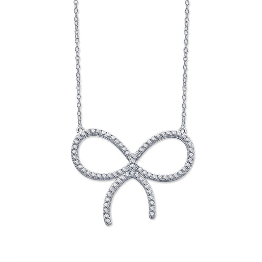 [Lume Jewelry]CLAW SET RHODIUM PLATED BOW NECKLACE
