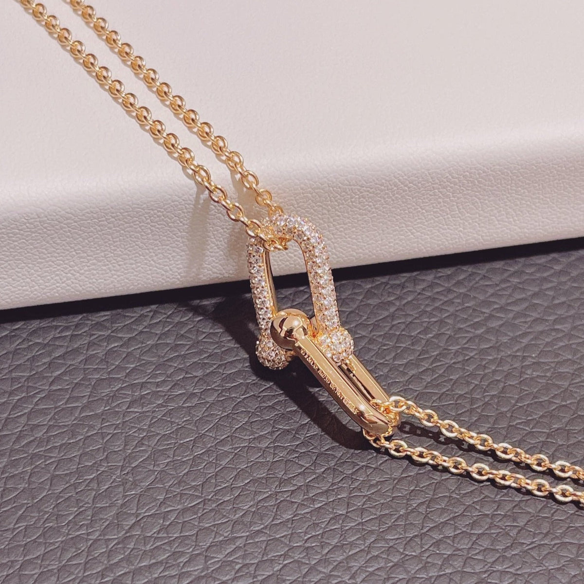 [Lume Jewelry]HARDWEAR DOUBLE LINK PEDANT PINK GOLD DIAMOND NECKLACE