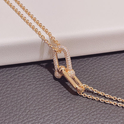 [Lume Jewelry]HARDWEAR DOUBLE LINK PEDANT PINK GOLD DIAMOND NECKLACE