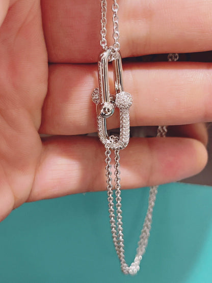 [Lume Jewelry]HARDWEAR DOUBLE LINK PEDANT SILVER DIAMOND NECKLACE