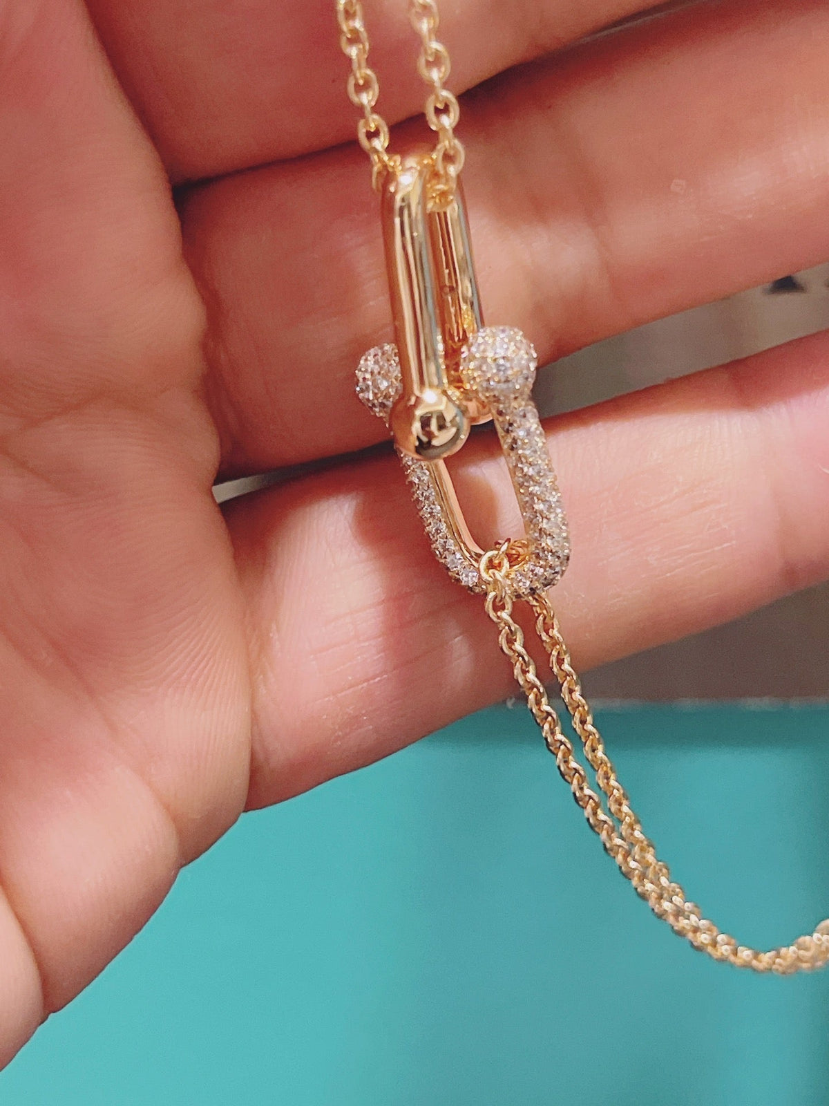 [Lume Jewelry]HARDWEAR DOUBLE LINK PEDANT PINK GOLD DIAMOND NECKLACE
