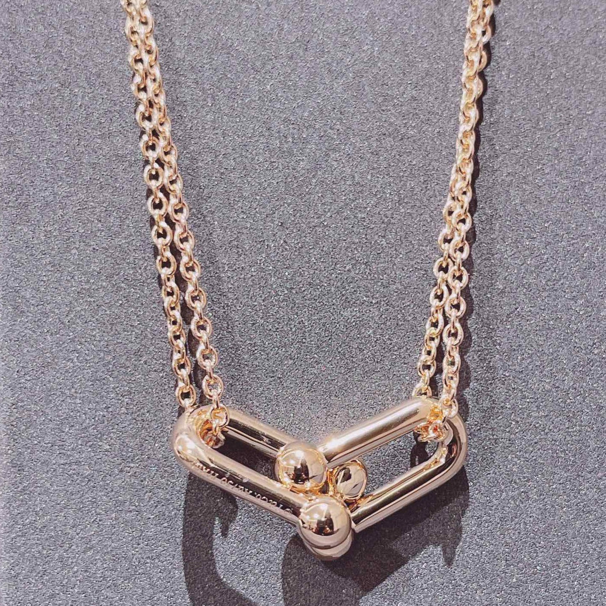 [Lume Jewelry]HARDWEAR DOUBLE LINK PEDANT PINK GOLD NECKLACE