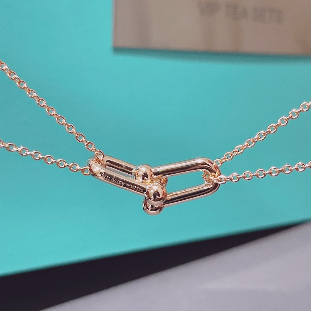 [Lume Jewelry]HARDWEAR DOUBLE LINK PEDANT PINK GOLD NECKLACE