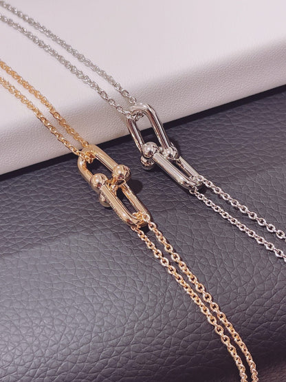 [Lume Jewelry]HARDWEAR DOUBLE LINK PEDANT PINK GOLD NECKLACE