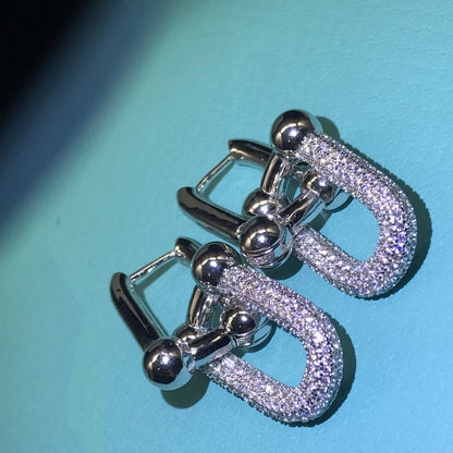 [Lume Jewelry]HARDWARE DROP EARRINGS DOUBLE LINK DIAMOND