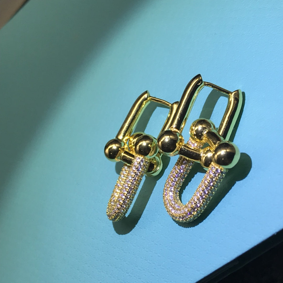 [Lume Jewelry]HARDWARE DROP EARRINGS DOUBLE LINK DIAMOND