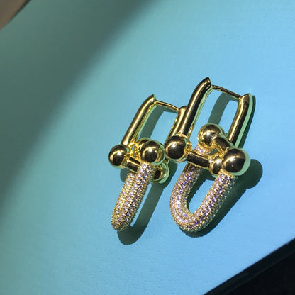 [Lume Jewelry]HARDWARE DROP EARRINGS DOUBLE LINK DIAMOND
