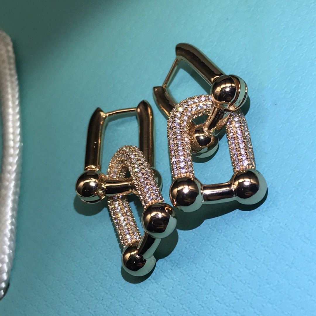 [Lume Jewelry]HARDWARE DROP EARRINGS DOUBLE LINK DIAMOND