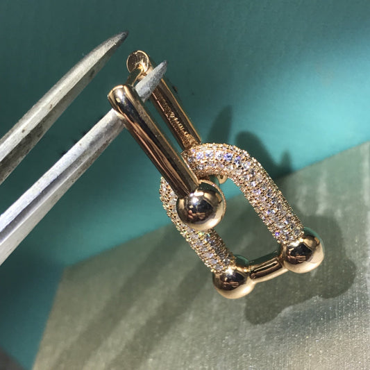 [Lume Jewelry]HARDWARE DROP EARRINGS DOUBLE LINK DIAMOND