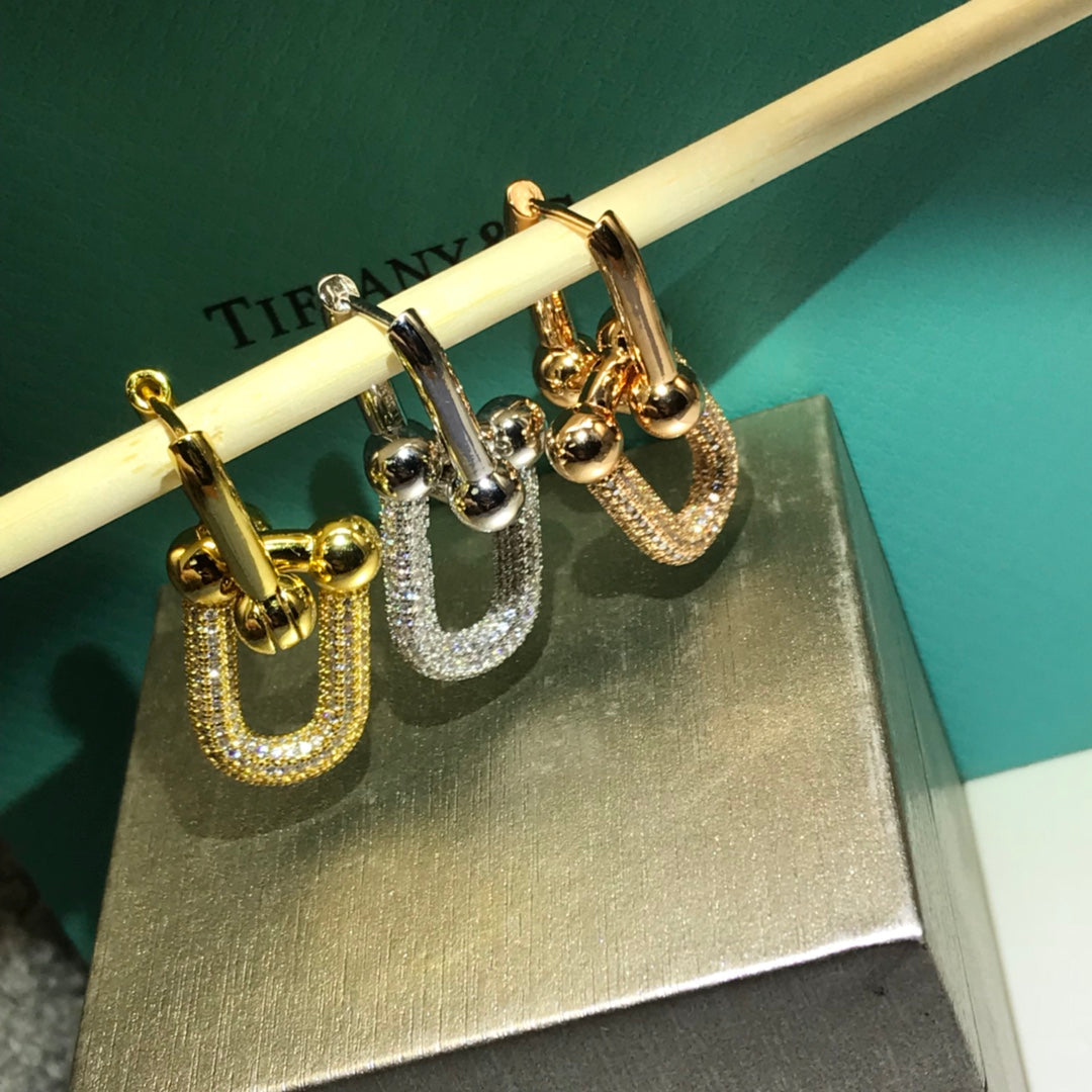 [Lume Jewelry]HARDWARE DROP EARRINGS DOUBLE LINK DIAMOND