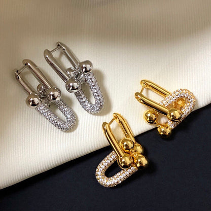 [Lume Jewelry]HARDWARE DROP EARRINGS DOUBLE LINK DIAMOND