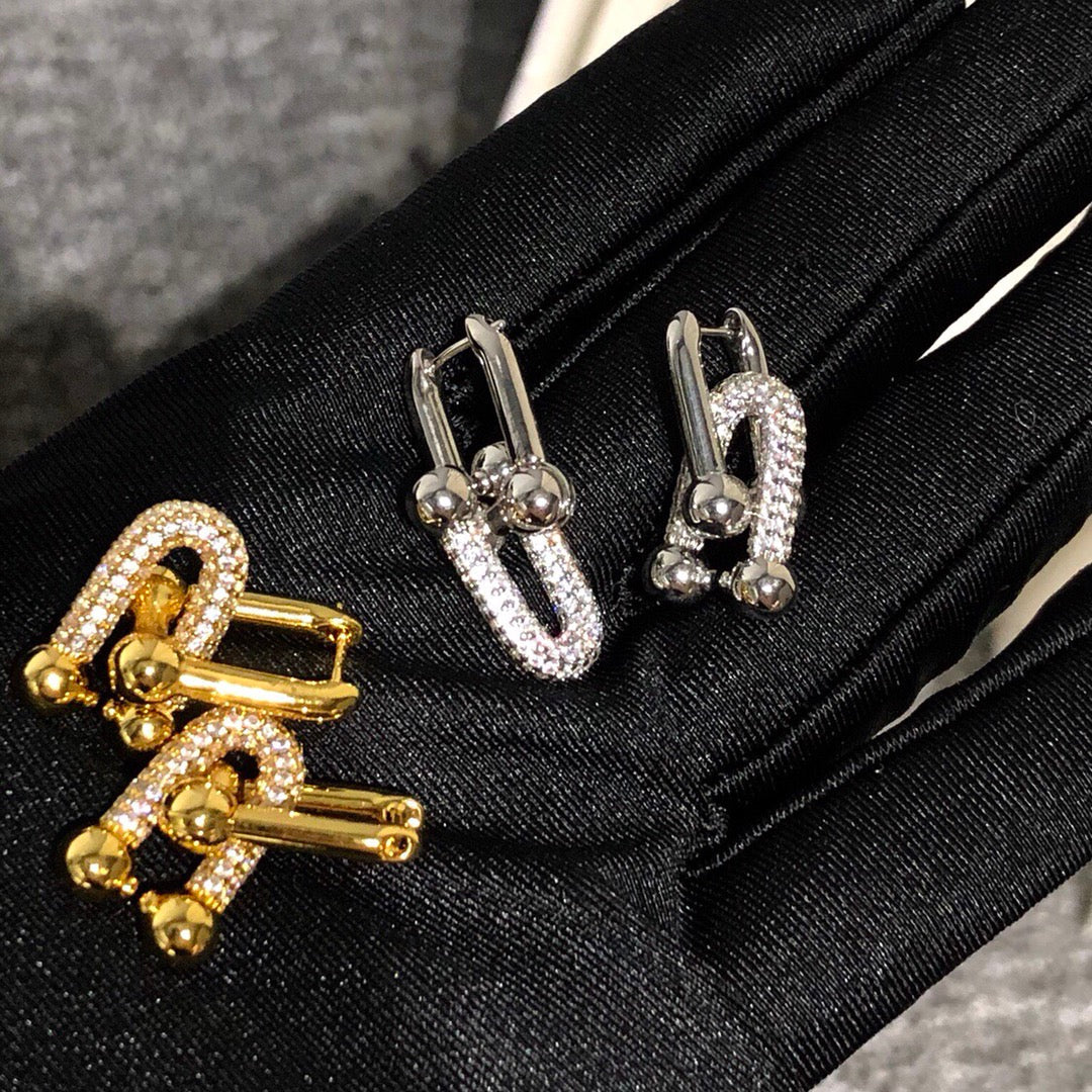 [Lume Jewelry]HARDWARE DROP EARRINGS DOUBLE LINK DIAMOND