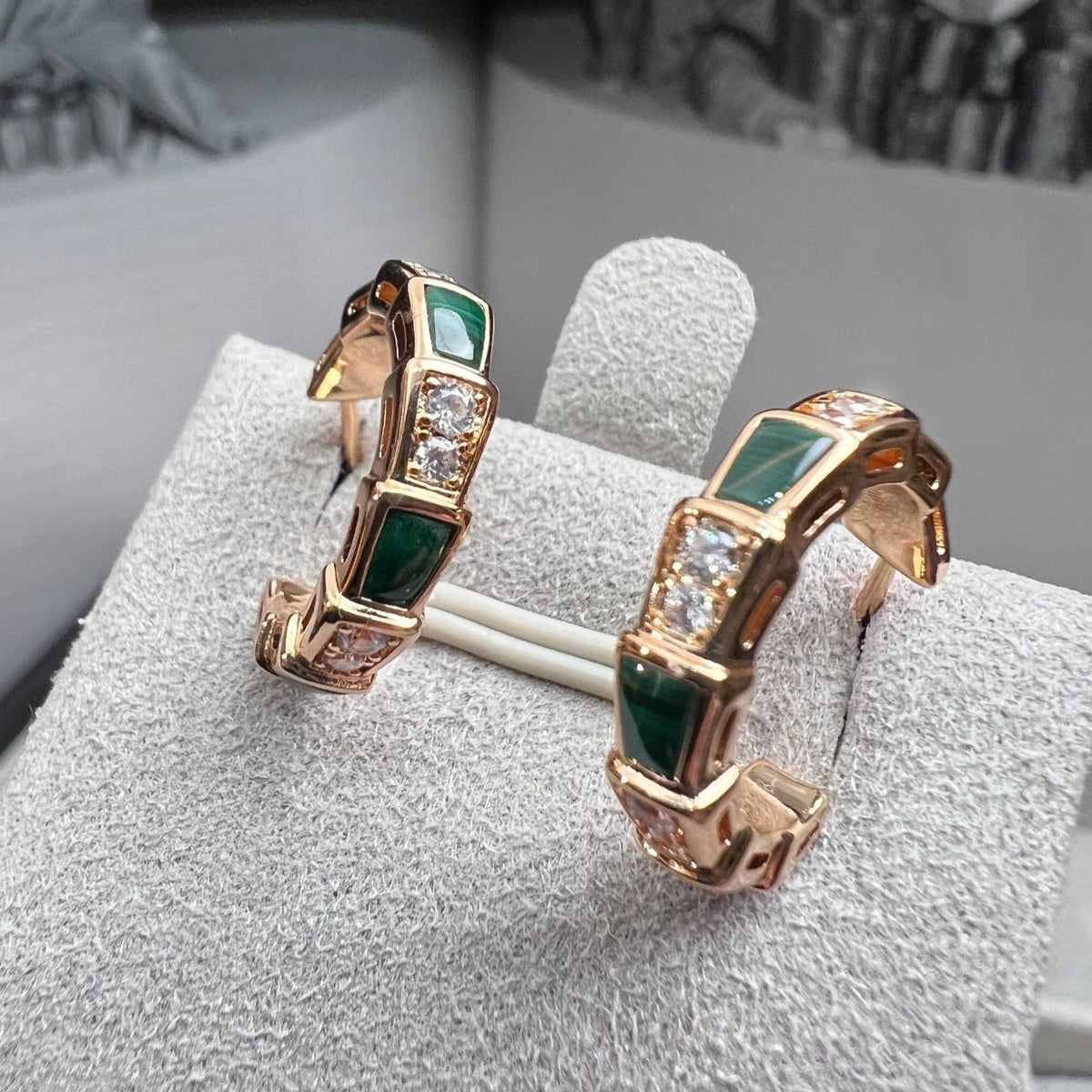 [Lume Jewelry]SERPENTI MALACHITE PINK GOLD EARRINGS