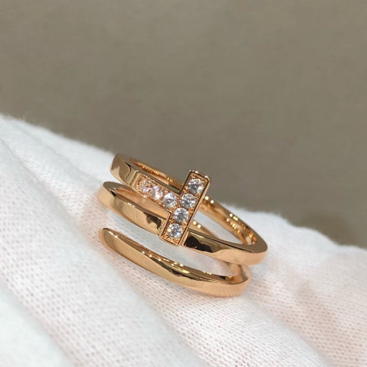 [Lume Jewelry]T WIRE DOUBLE ROWS RING PINK GOLD