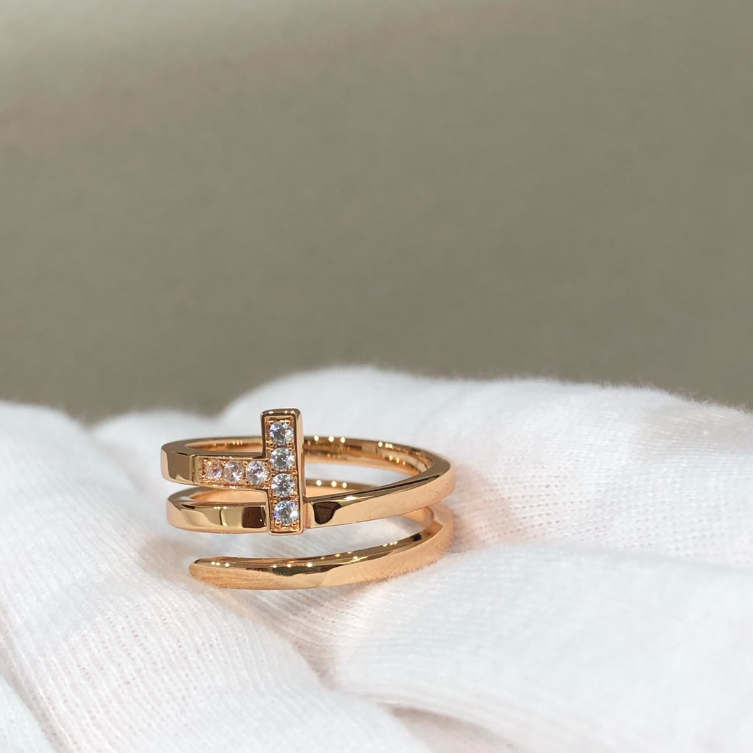 [Lume Jewelry]T WIRE DOUBLE ROWS RING PINK GOLD
