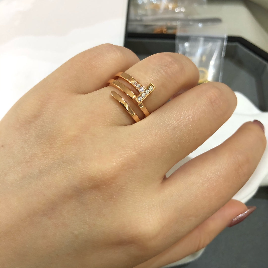 [Lume Jewelry]T WIRE DOUBLE ROWS RING PINK GOLD