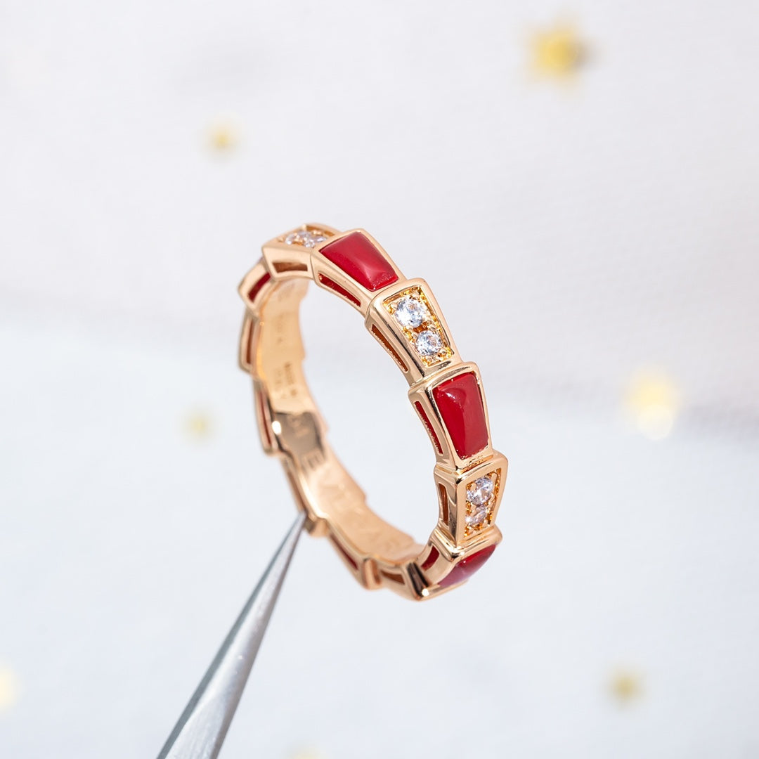 [Lume Jewelry]SERPENTI RING PINK GOLD CARNELIAN DIAMOND 3MM
