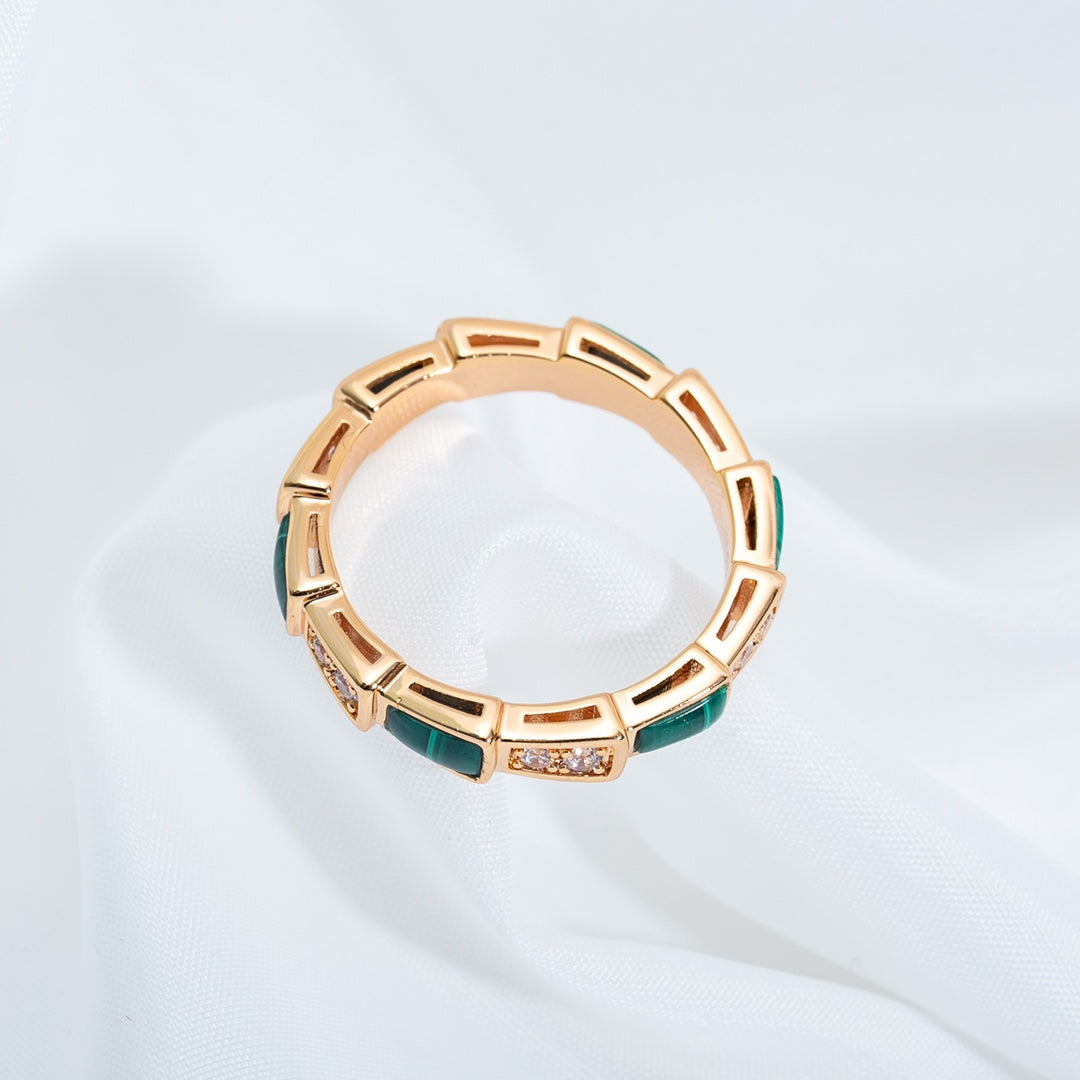[Lume Jewelry]SERPENTI RING PINK GOLD MALACHITE DIAMOND 3MM