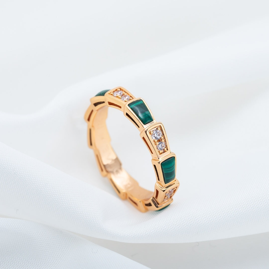 [Lume Jewelry]SERPENTI RING PINK GOLD MALACHITE DIAMOND 3MM