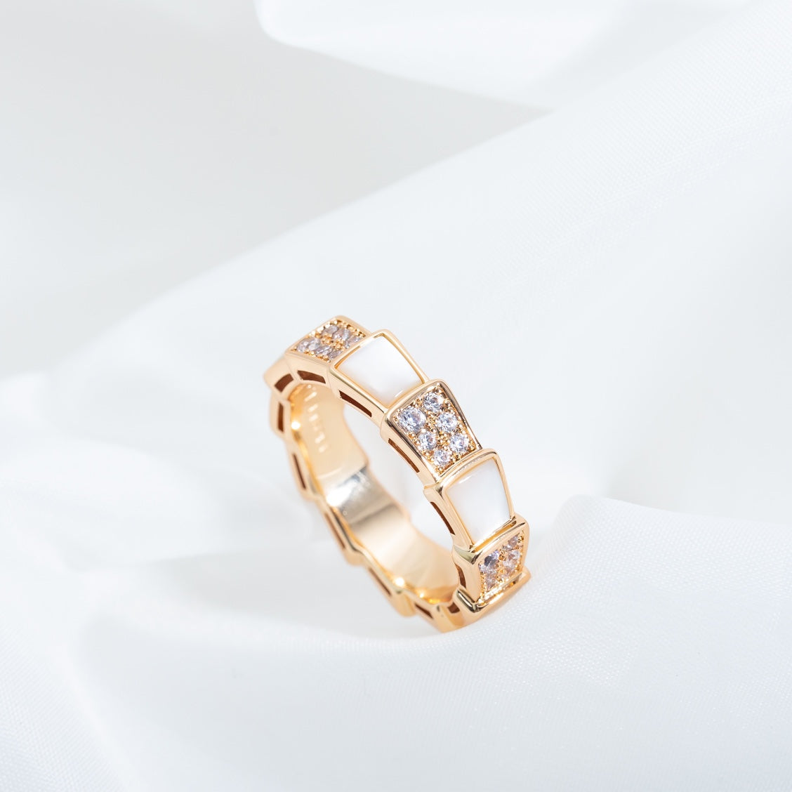 [Lume Jewelry]SERPENTI RING PINK GOLD MOP DIAMOND PAVED 4MM