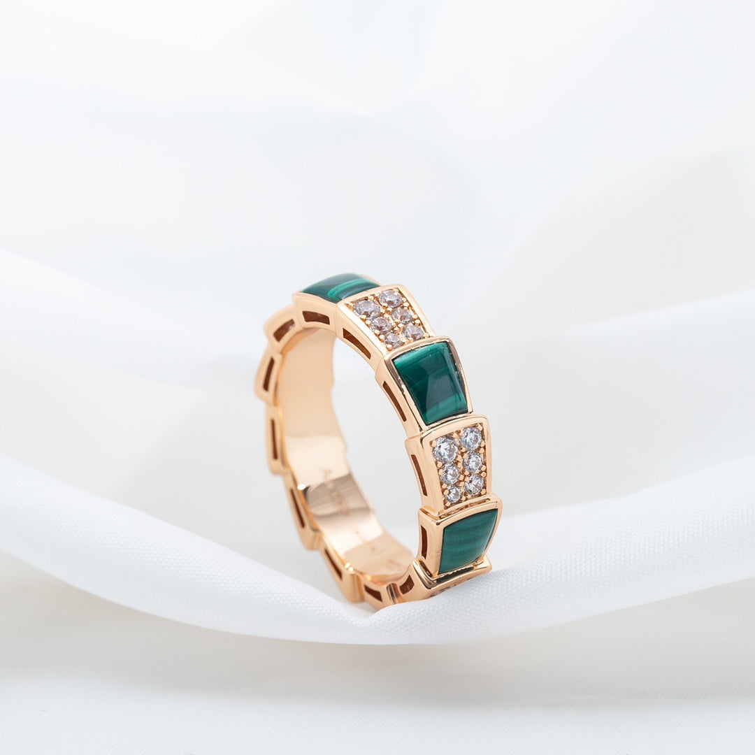 [Lume Jewelry]SERPENTI RING PINK GOLD MALACHITE DIAMOND PAVED 4MM