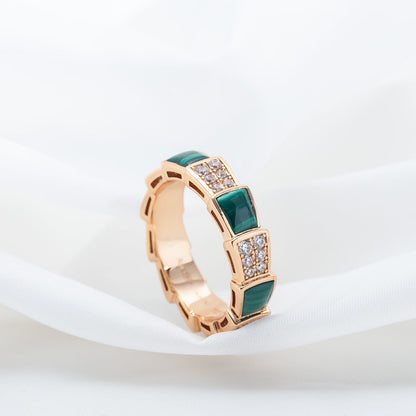 [Lume Jewelry]SERPENTI RING PINK GOLD MALACHITE DIAMOND PAVED 4MM