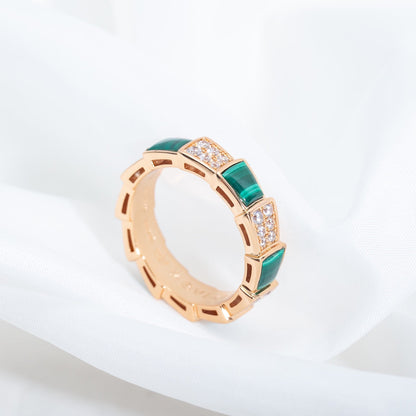 [Lume Jewelry]SERPENTI RING PINK GOLD MALACHITE DIAMOND PAVED 4MM