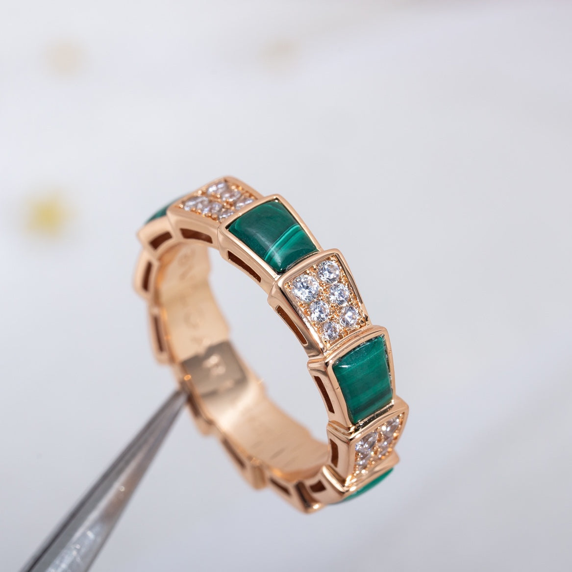[Lume Jewelry]SERPENTI RING PINK GOLD MALACHITE DIAMOND PAVED 4MM