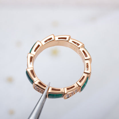 [Lume Jewelry]SERPENTI RING PINK GOLD MALACHITE DIAMOND PAVED 4MM