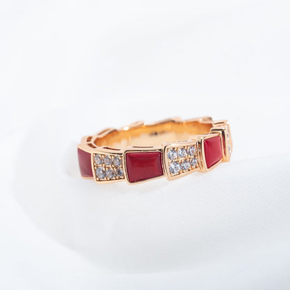 [Lume Jewelry]SERPENTI RING PINK GOLD CARNELIAN DIAMOND PAVED 4MM