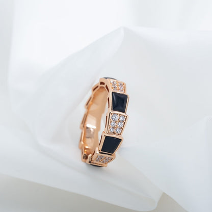 [Lume Jewelry]SERPENTI RING PINK GOLD BLACK MOP DIAMOND PAVED 4MM