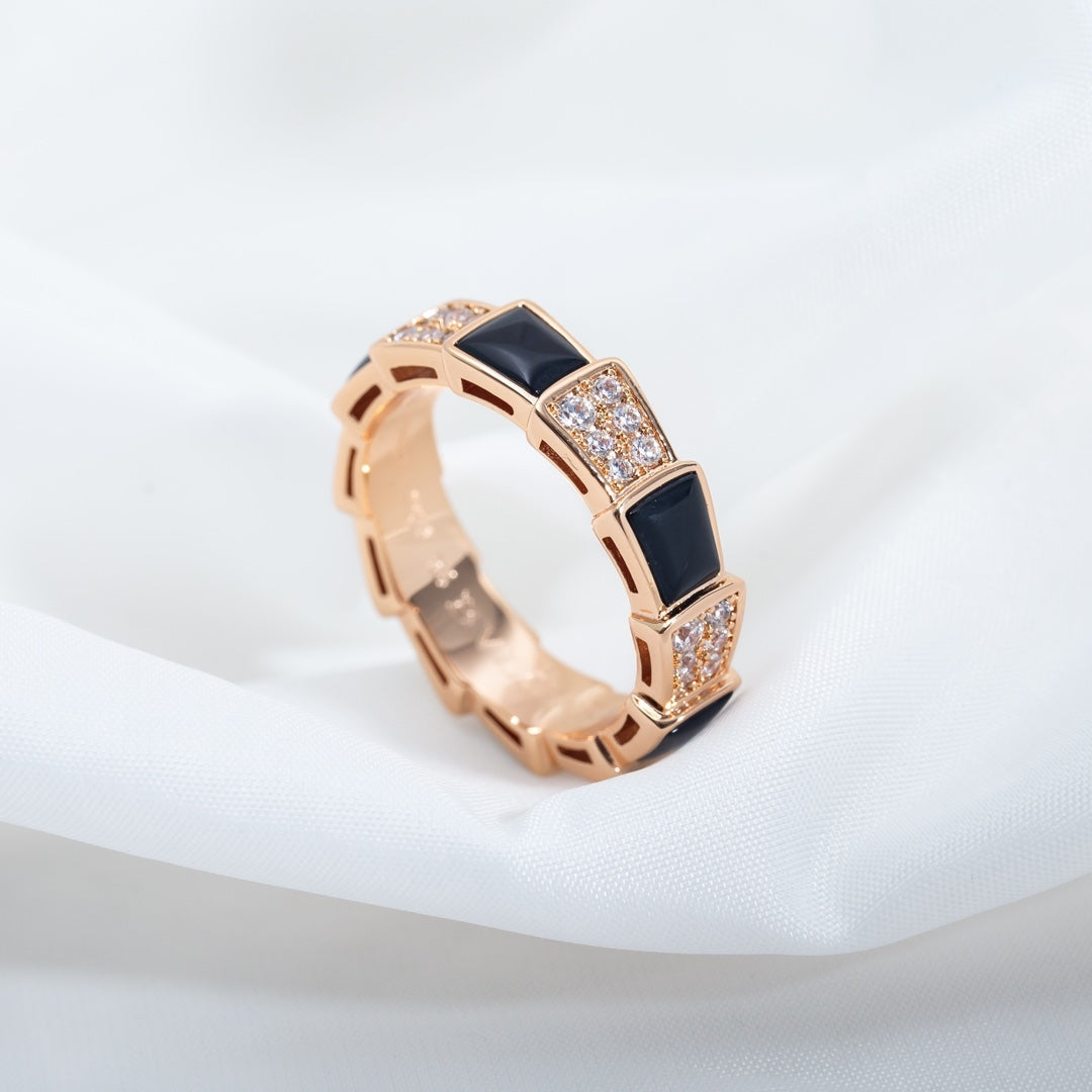 [Lume Jewelry]SERPENTI RING PINK GOLD BLACK MOP DIAMOND PAVED 4MM