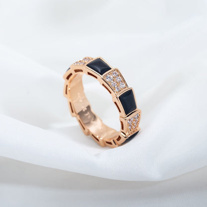 [Lume Jewelry]SERPENTI RING PINK GOLD BLACK MOP DIAMOND PAVED 4MM