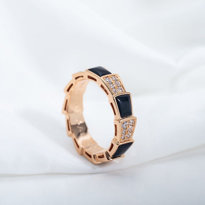 [Lume Jewelry]SERPENTI RING PINK GOLD BLACK MOP DIAMOND PAVED 4MM