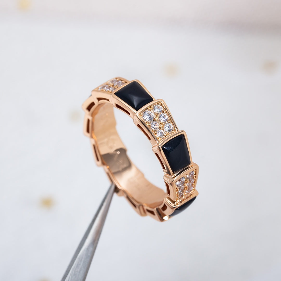 [Lume Jewelry]SERPENTI RING PINK GOLD BLACK MOP DIAMOND PAVED 4MM