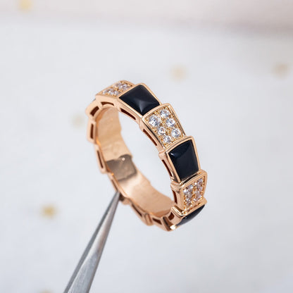 [Lume Jewelry]SERPENTI RING PINK GOLD BLACK MOP DIAMOND PAVED 4MM