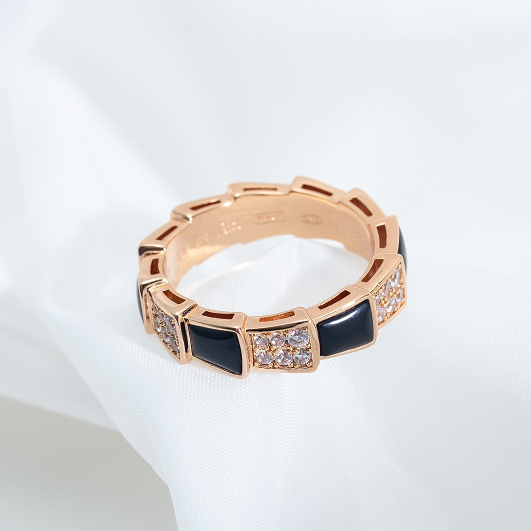 [Lume Jewelry]SERPENTI RING PINK GOLD BLACK MOP DIAMOND PAVED 4MM