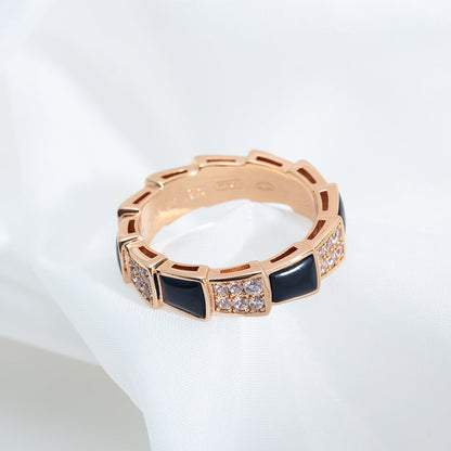 [Lume Jewelry]SERPENTI RING PINK GOLD BLACK MOP DIAMOND PAVED 4MM