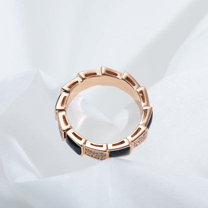 [Lume Jewelry]SERPENTI RING PINK GOLD BLACK MOP DIAMOND PAVED 4MM