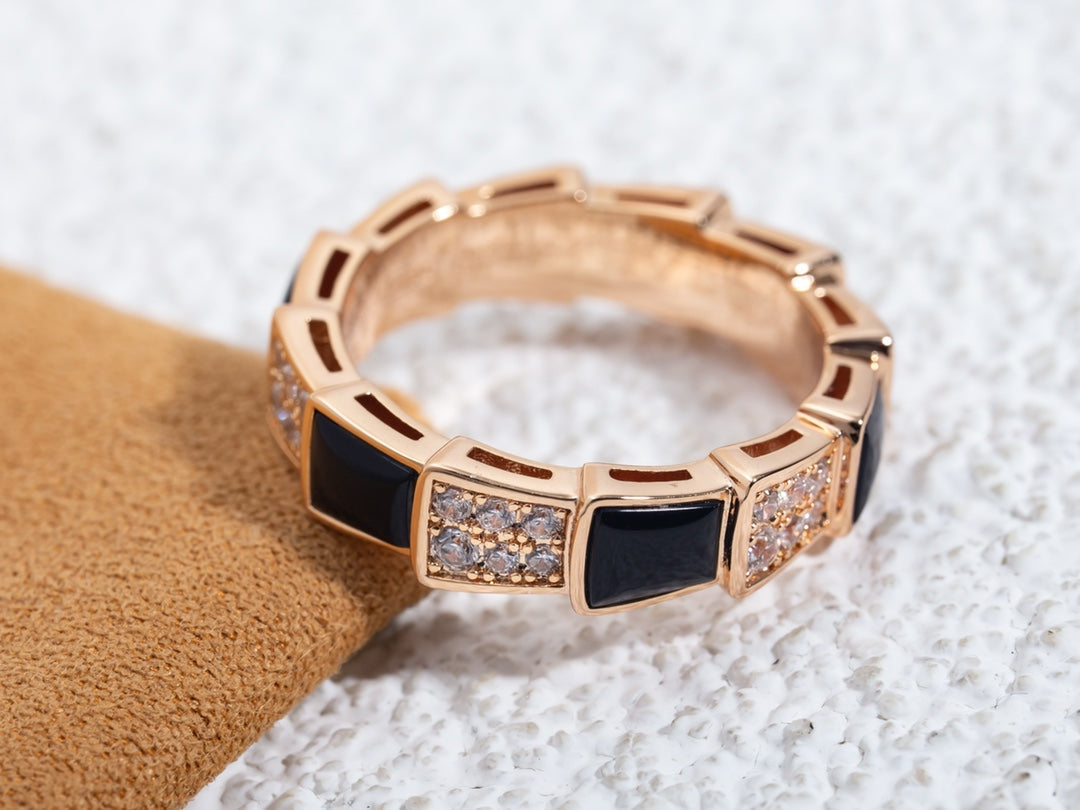 [Lume Jewelry]SERPENTI RING PINK GOLD BLACK MOP DIAMOND PAVED 4MM