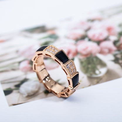 [Lume Jewelry]SERPENTI RING PINK GOLD BLACK MOP DIAMOND PAVED 4MM