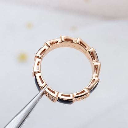 [Lume Jewelry]SERPENTI RING PINK GOLD BLACK MOP DIAMOND PAVED 4MM