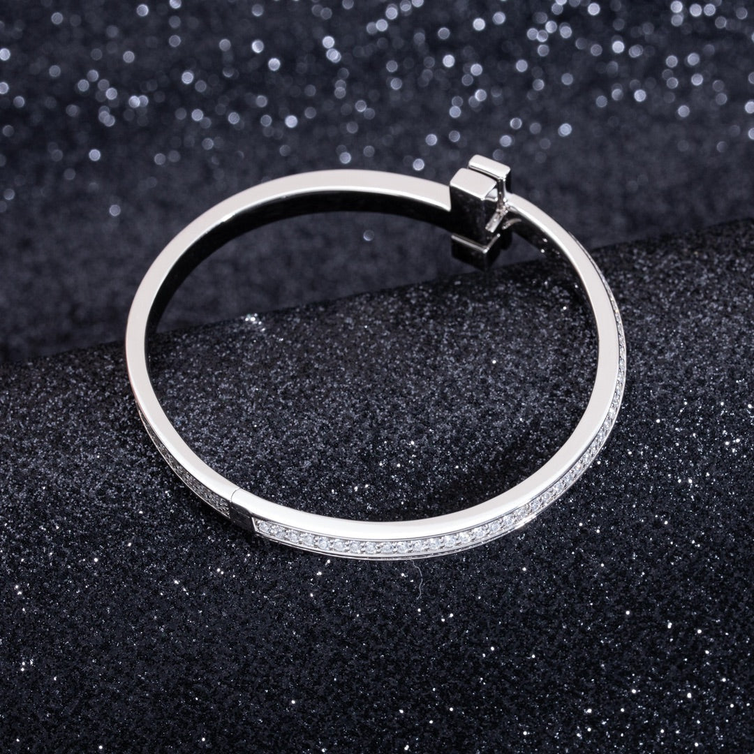 [Lume Jewelry]WIDE DIAMONDS HINGED BANGLE SILVER