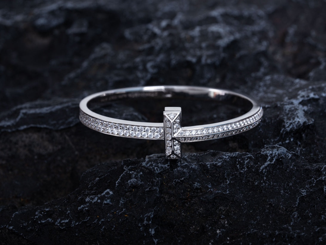 [Lume Jewelry]WIDE DIAMONDS HINGED BANGLE SILVER