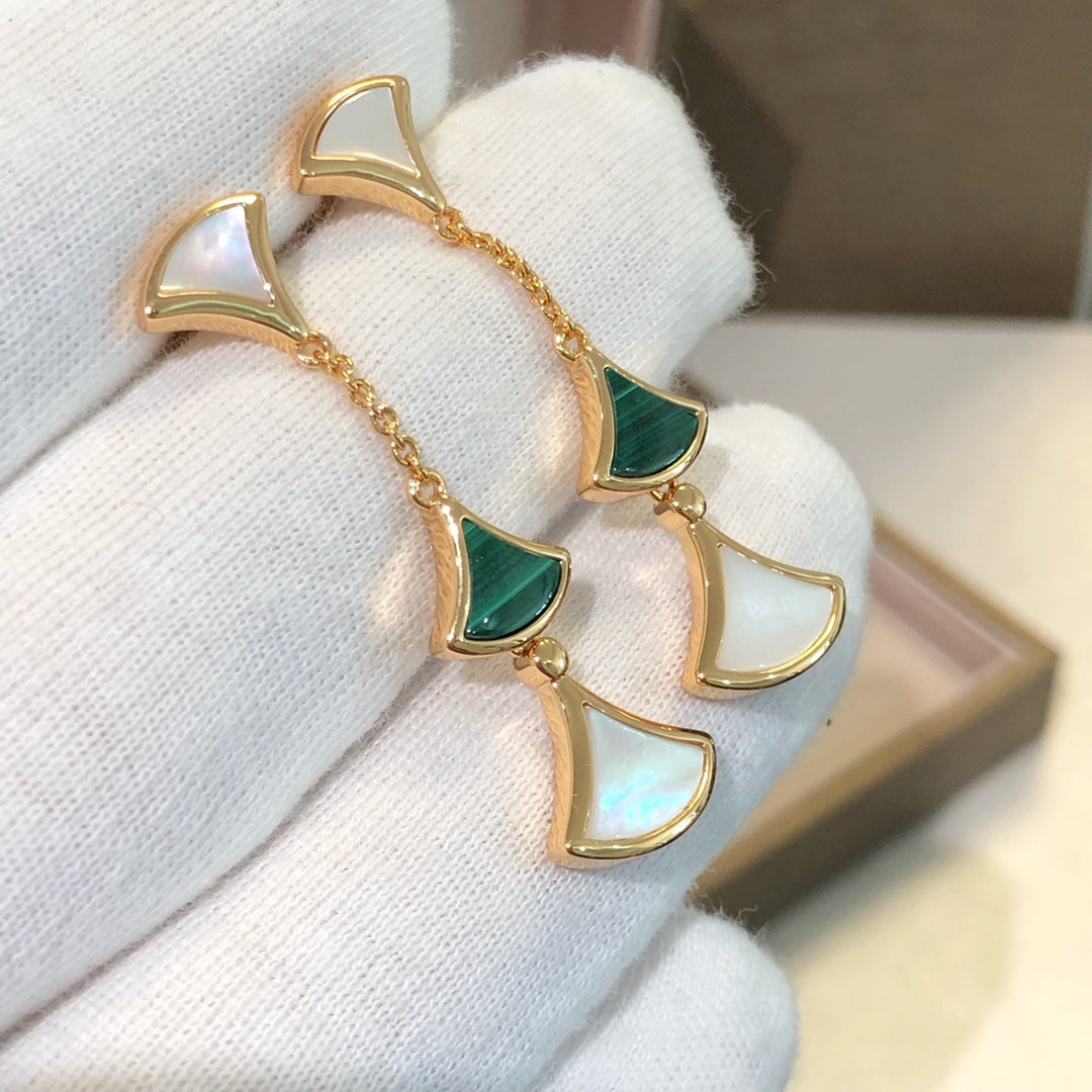 [Lume Jewelry]DREAM EARRINGS 3 MOTIFS MALACHITE MOP PINK GOLD