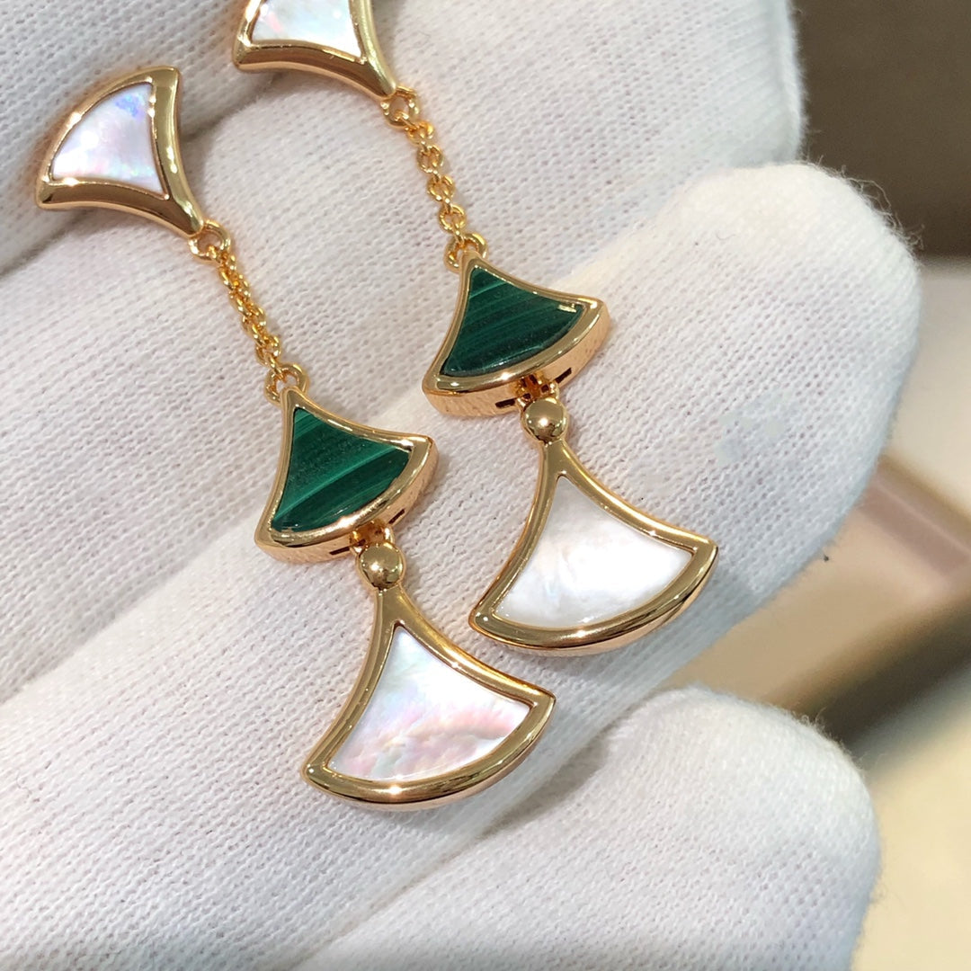 [Lume Jewelry]DREAM EARRINGS 3 MOTIFS MALACHITE MOP PINK GOLD
