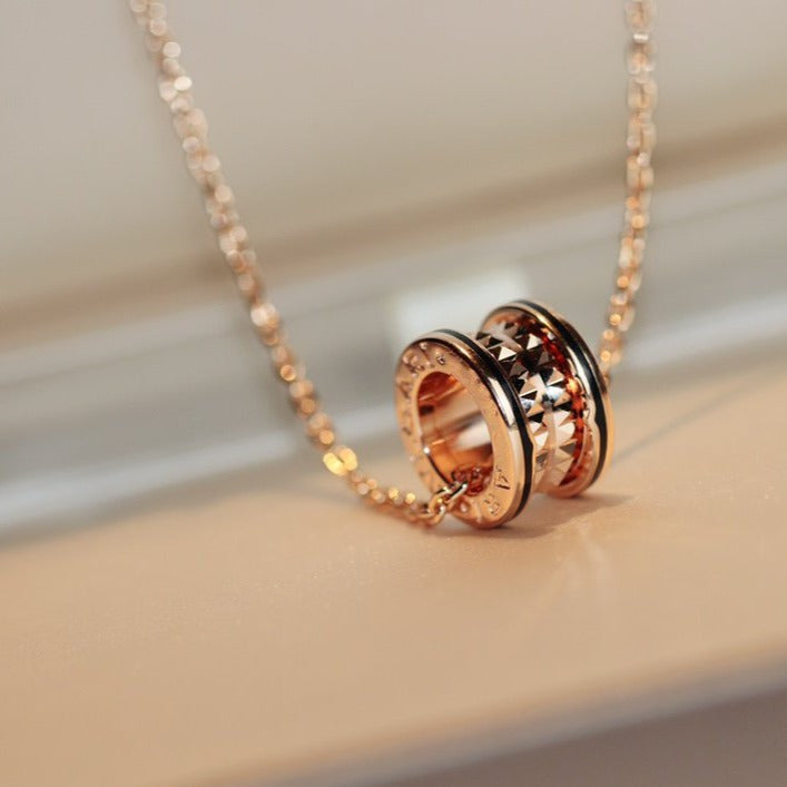 [Lume Jewelry]ZERO 1 ROCK PEDANT PINK GOLD BLACK NECKLACE